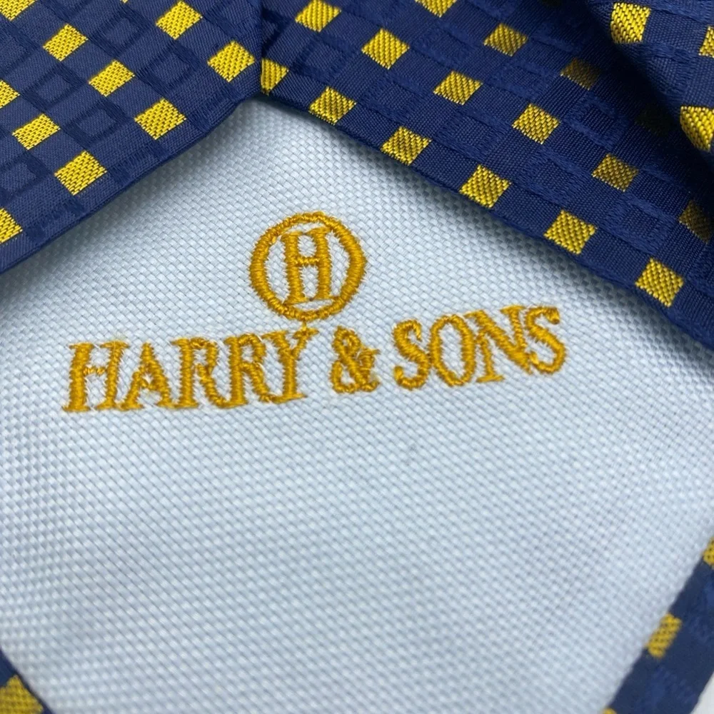 Harry & Sons Mens Vintage Italian Silk Blue Gold Tie Textured Diamond Italy